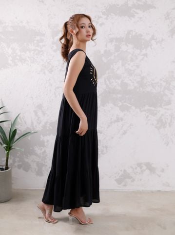  Maxi Đen Vẽ Ánh Kim Cotton Isla Bonita 