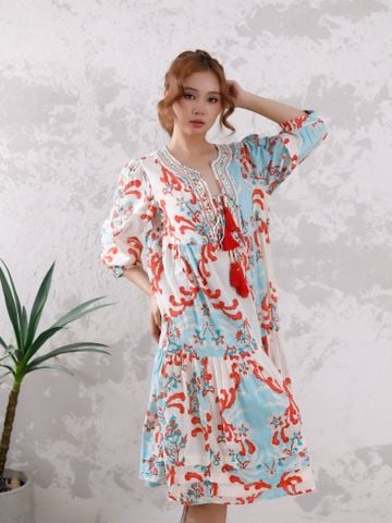  Đầm Midi Hoa Kết Kim Loai Cotton Isla Bonita 