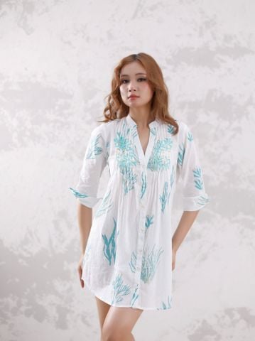  Đầm Ibiza Trắng Thêu Kết Hạt Cotton Isla Bonita 