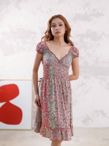  Đầm Cổ V Lụa Luna Llena 