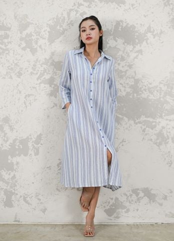  Maxi Sơ Mi Sọc Xanh Cotton Cao Cấp Luna Llena 