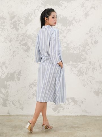  Maxi Sơ Mi Sọc Xanh Cotton Cao Cấp Luna Llena 