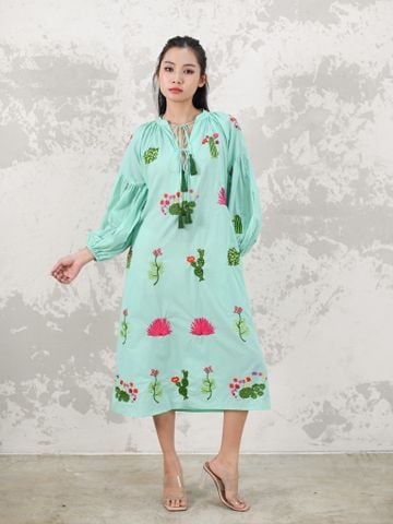  Maxi Boho Thêu Hoa Cotton Cao Cấp Luna Llena 