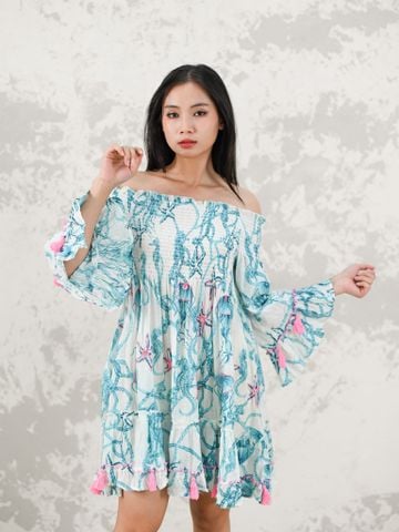  Đầm Boho Trễ Vai Thêu Kết Hạt Cotton Isla Bonita 