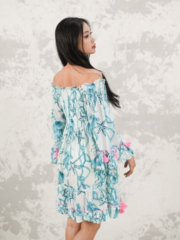  Đầm Boho Trễ Vai Thêu Kết Hạt Cotton Isla Bonita 