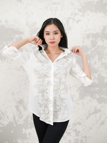  Áo Sơ Mi Trắng Thêu Kết Hạt Lấp Lánh Cotton isla Bonita 