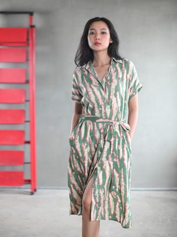  Đầm Midi Sơ Mi Tay Ngắn Ánh Kim Cotton Isla Bonita 
