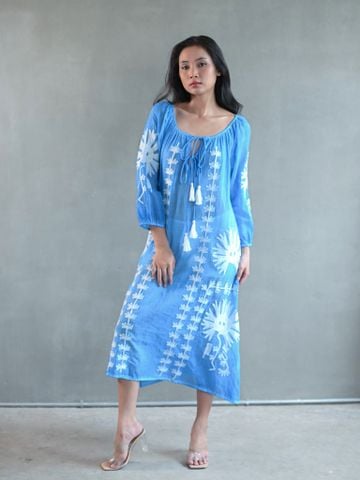  Đầm Midi Cổ Tròn Thêu Hoa Cotton Isla Bonita 