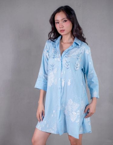  Đầm Sơ Mi Kết Hạt Vẽ Ánh Kim Cotton Isla Bonita 