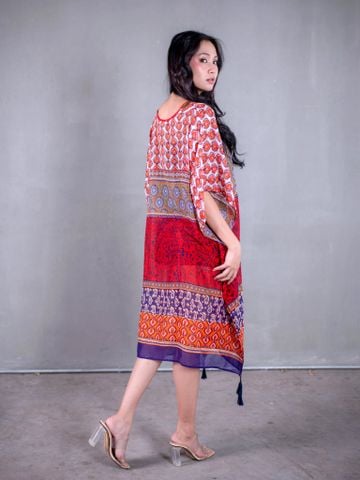  Đầm Cánh Dơi Đỏ Kết Kim Loại Cotton Isla Bonita 