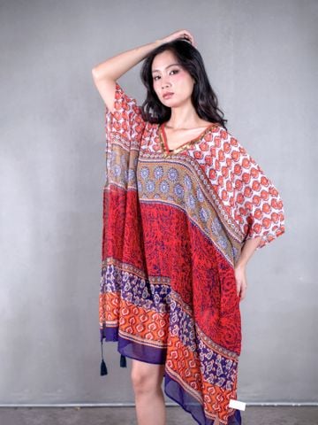  Đầm Cánh Dơi Đỏ Kết Kim Loại Cotton Isla Bonita 