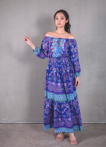 Maxi Boho Trễ Vai Kết Cườm Cotton Isla Bonita 