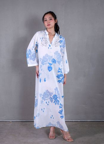 Maxi Trắng Dài Tay Kết Cườm Cotton Isla Bonita 