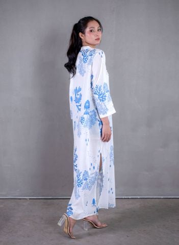  Maxi Trắng Dài Tay Kết Cườm Cotton Isla Bonita 