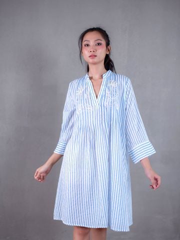  Đầm Boho Sọc Xanh Kết Cườm Cotton Isla Bonita 