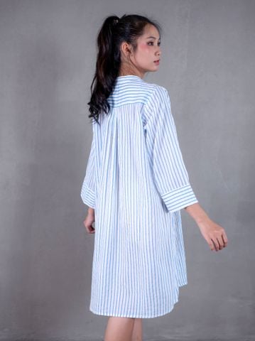  Đầm Boho Sọc Xanh Kết Cườm Cotton Isla Bonita 