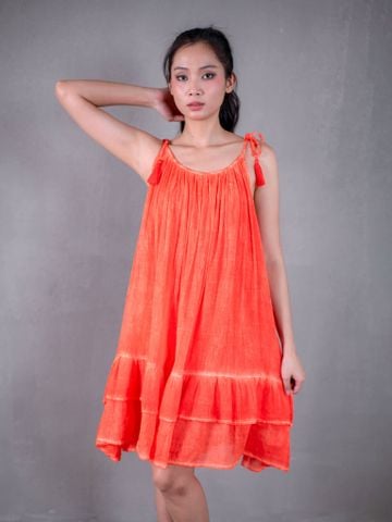  Đầm 2 Dây Màu Cam Neon Cotton Isla Bonita 