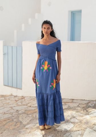  Maxi Trễ Vai Cotton Thêu Cao Cấp Luna Llena 