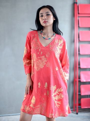  Đầm Boho Kết Hạt Vẽ Ánh Kim Cotton Isla Bonita 