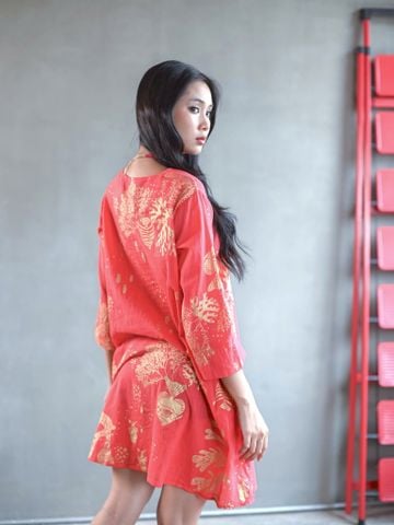  Đầm Boho Kết Hạt Vẽ Ánh Kim Cotton Isla Bonita 