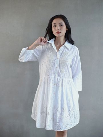  Đầm Sơ Mi Trắng Kết Cườm Cao Cấp Isla Bonita 