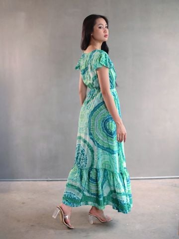  Maxi Xanh Cổ V Lụa Ánh Kim Isla Bonita 