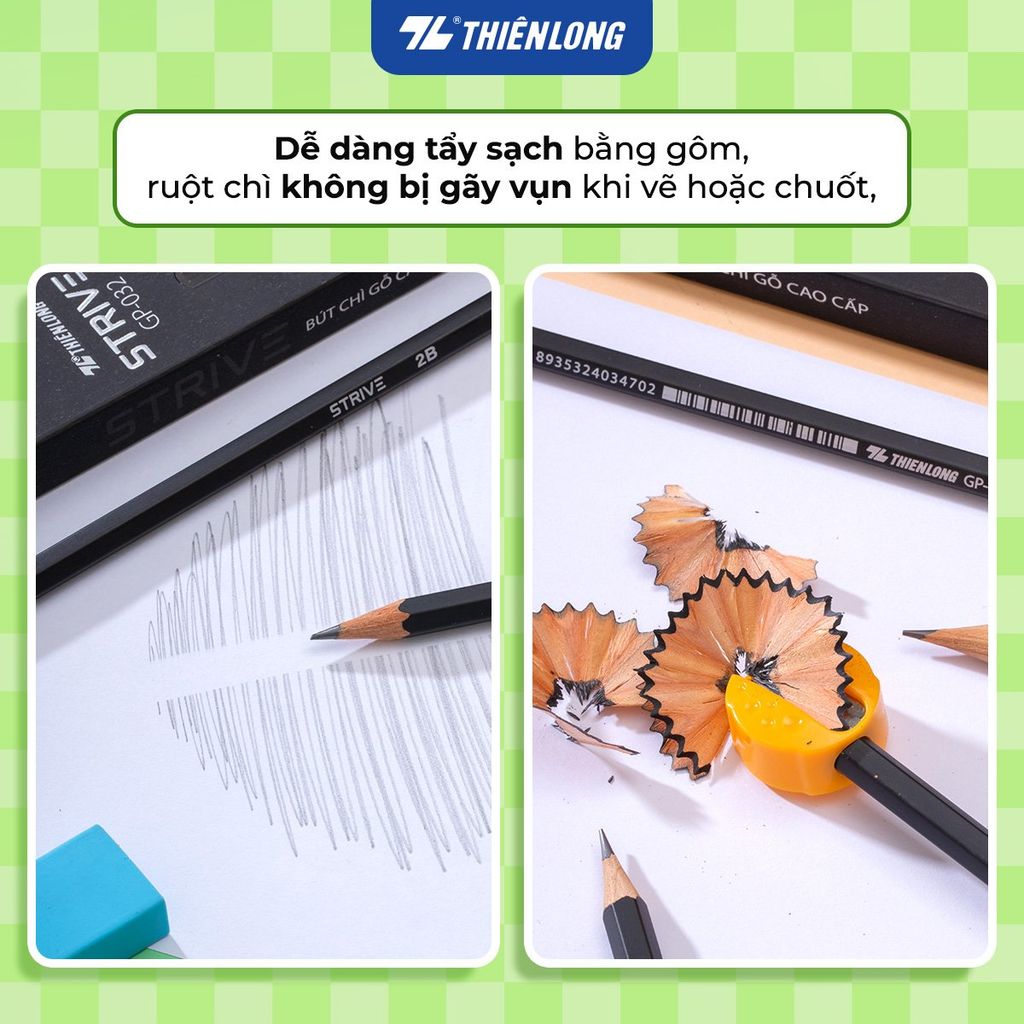Combo 10 Bút chì gỗ HB - 2B Strive Thiên Long