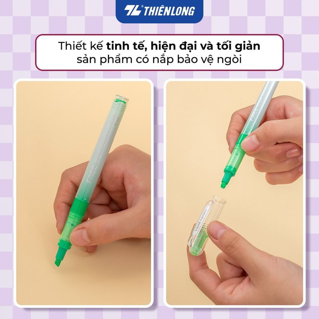 Bút dạ quang Thiên Long HL-020 - Công nghệ Free-ink system mực ra đều liên tục