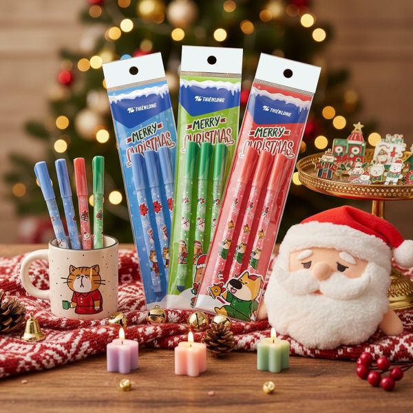 Bút gel xóa được Mazzic Thiên Long Merry Christmas GELE-006/XMAS - Vỉ 3 - Mực Xanh