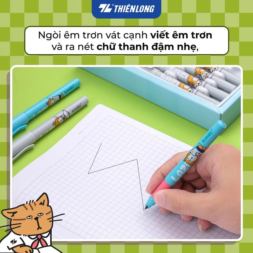 Bút máy Thiên Long Buddies - Ngòi trơn, êm - Thân màu ngẫu nhiên
