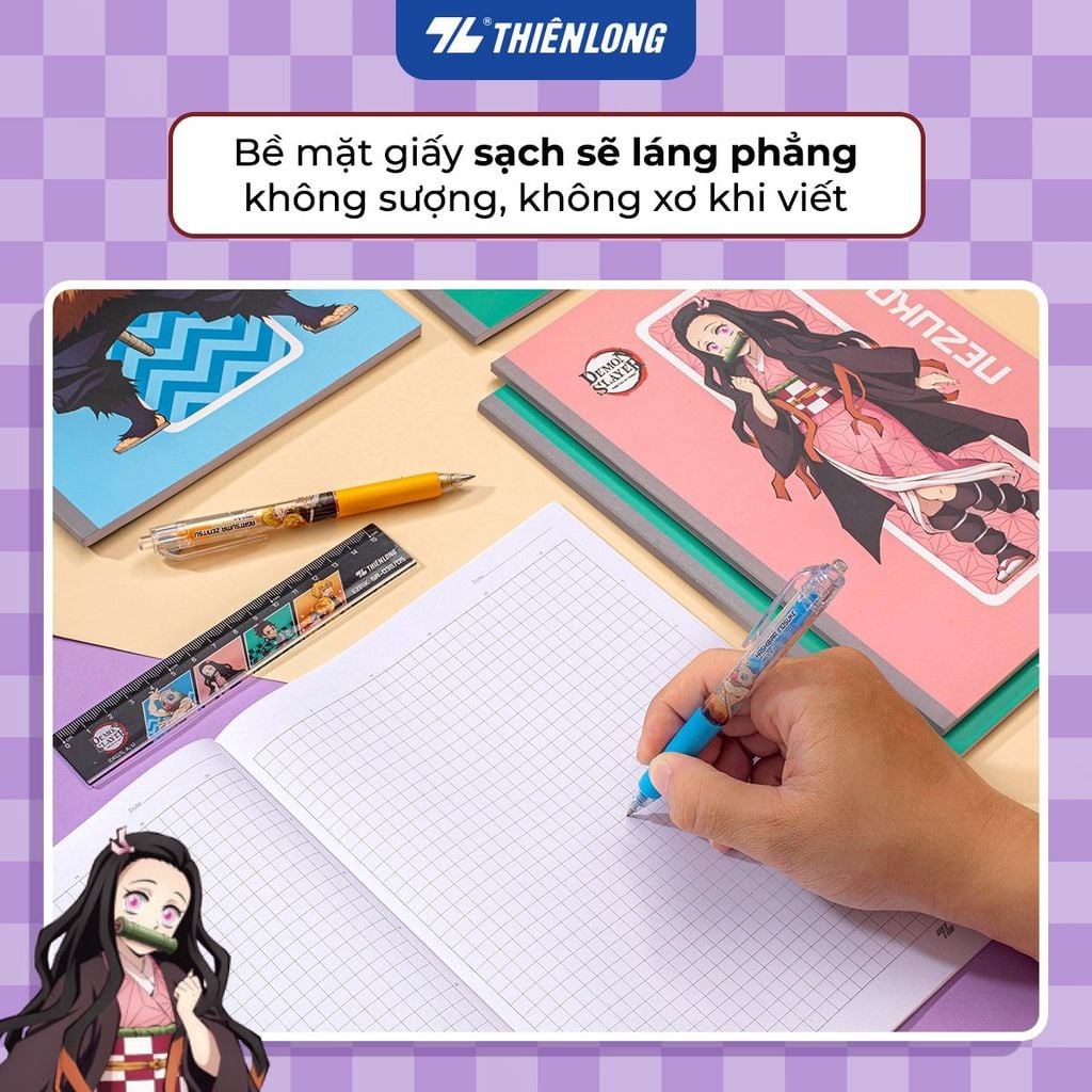 Tập vở Thiên Long 80/120 trang kẻ caro 6mm 70gsm - dành cho học sinh, sinh viên - Phiên bản Demon Slayer