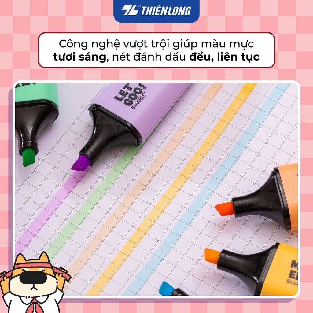 Bút dạ quang màu Pastel Hi! Line Thiên Long HL-023 - Đầu bút siêu mềm, lướt giấy nhẹ êm