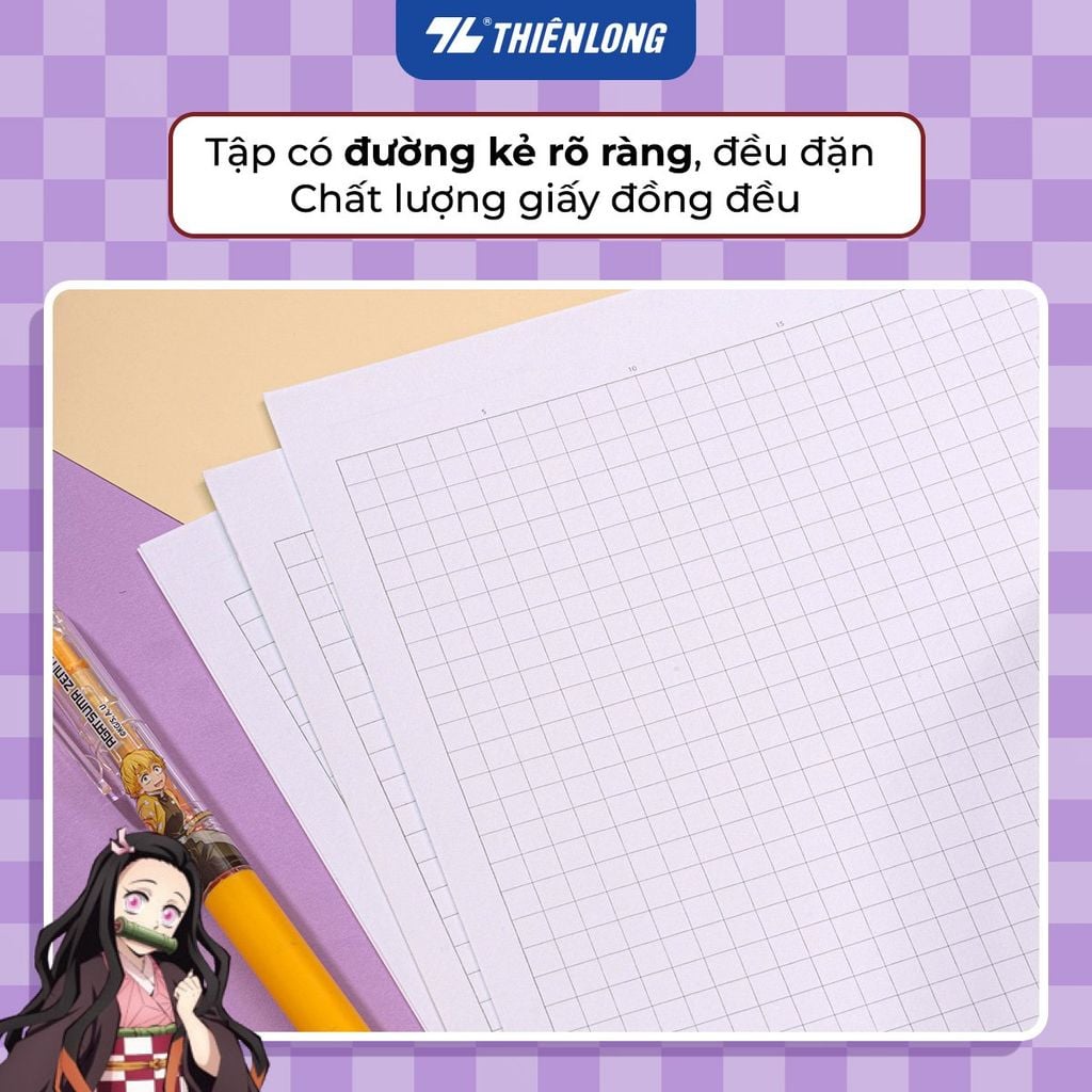 Tập vở Thiên Long 80/120 trang kẻ caro 6mm 70gsm - dành cho học sinh, sinh viên - Phiên bản Demon Slayer