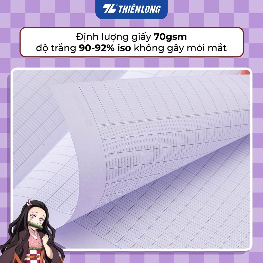 Tập vở Thiên Long 96/200 trang 4 ô ly ngang 2mm 70gsm - dành cho học sinh, sinh viên - Phiên bản Demon Slayer