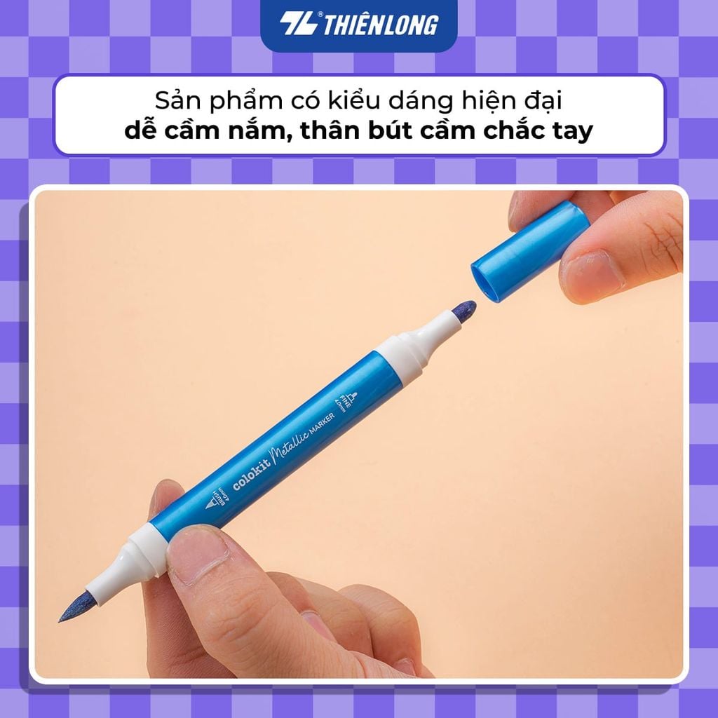 Bút lông 6/12 màu nhũ Fiber Pen Metallic Thiên Long Colokit - Màu nhũ lấp lánh, vẽ được trên giấy đen