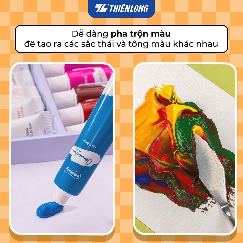 Bộ 12/18/24 màu Gouache dạng tuýp 12ml Thiên Long Colokit