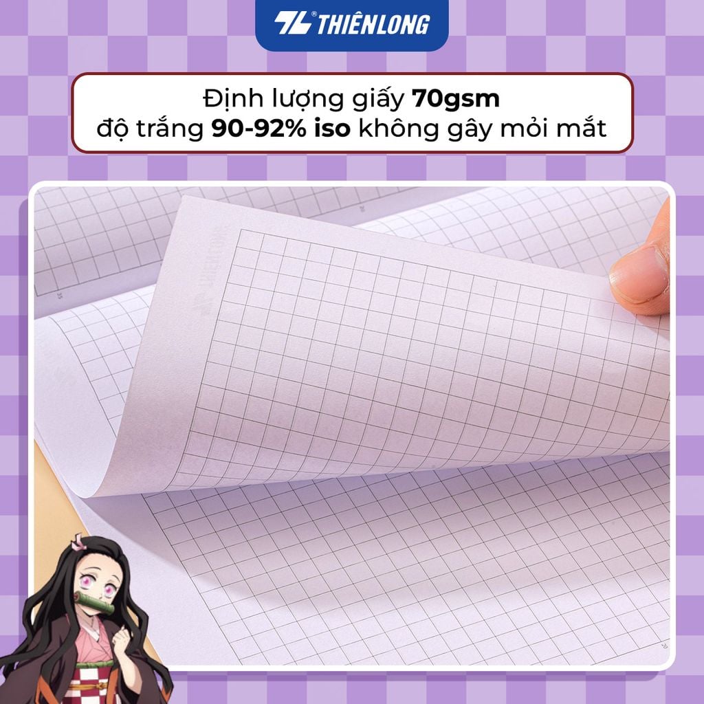 Tập vở Thiên Long 80/120 trang kẻ caro 6mm 70gsm - dành cho học sinh, sinh viên - Phiên bản Demon Slayer