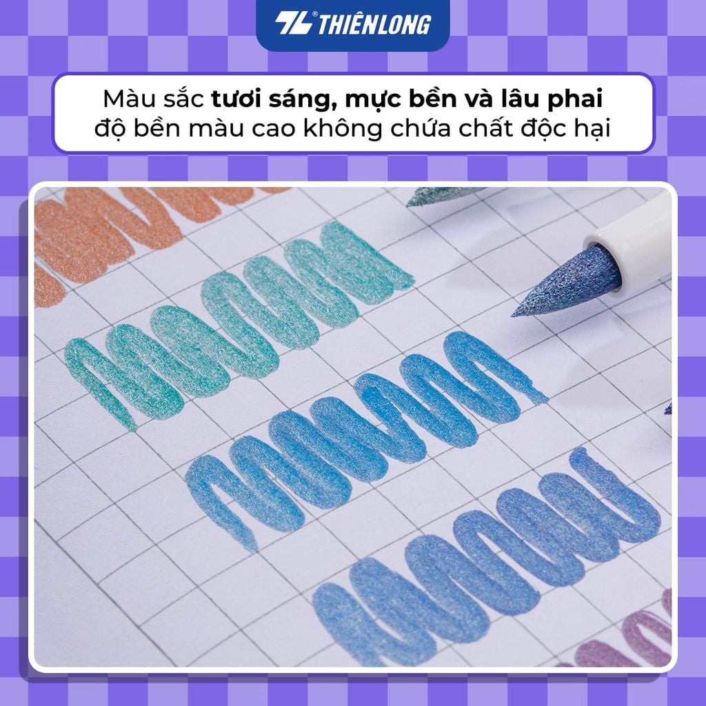 Bút lông 6/12 màu nhũ Fiber Pen Metallic Thiên Long Colokit - Màu nhũ lấp lánh, vẽ được trên giấy đen