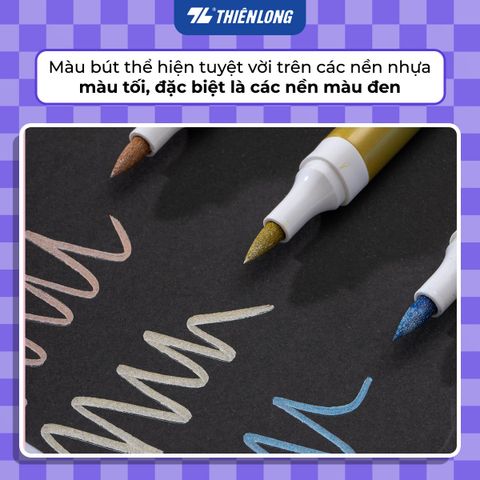 Bút lông 6/12 màu nhũ Fiber Pen Metallic Thiên Long Colokit - Màu nhũ lấp lánh, vẽ được trên giấy đen
