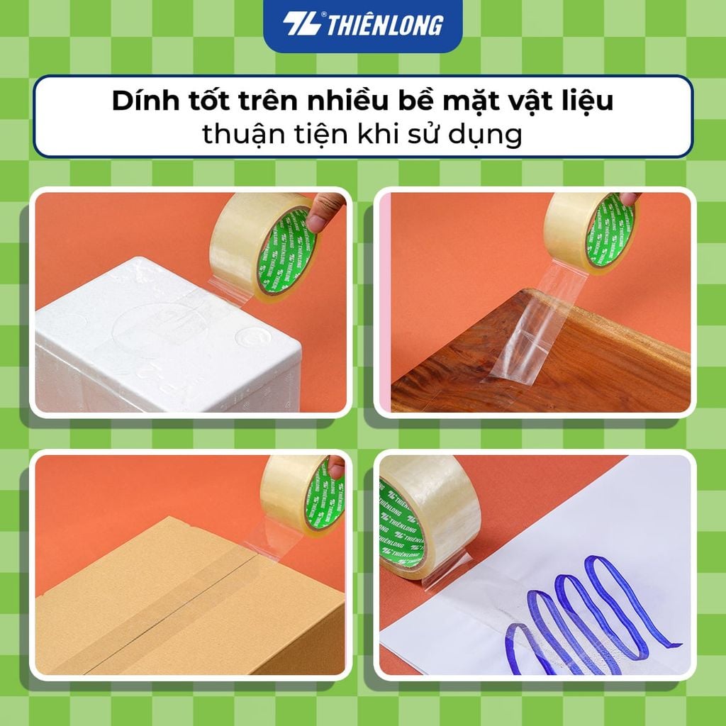 Combo 5 Băng keo trong Thiên Long Flexoffice 40-200 yards độ bám dính tốt, phù hợp cho nhiều nhu cầu đóng gói, văn phòng và gia đình