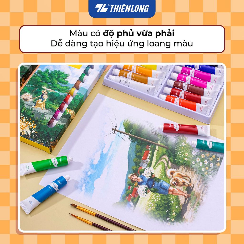 Bộ 12/18/24 màu Gouache dạng tuýp 12ml Thiên Long Colokit