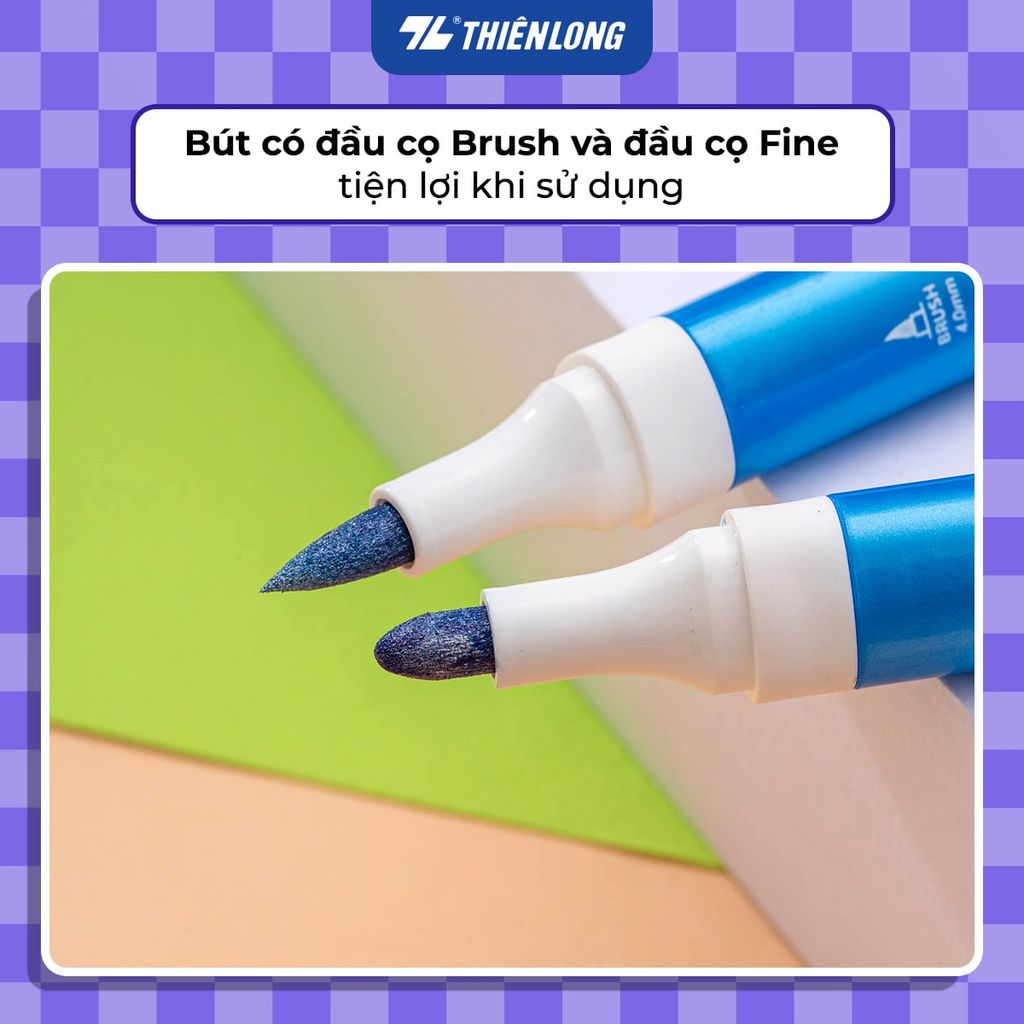 Bút lông 6/12 màu nhũ Fiber Pen Metallic Thiên Long Colokit - Màu nhũ lấp lánh, vẽ được trên giấy đen