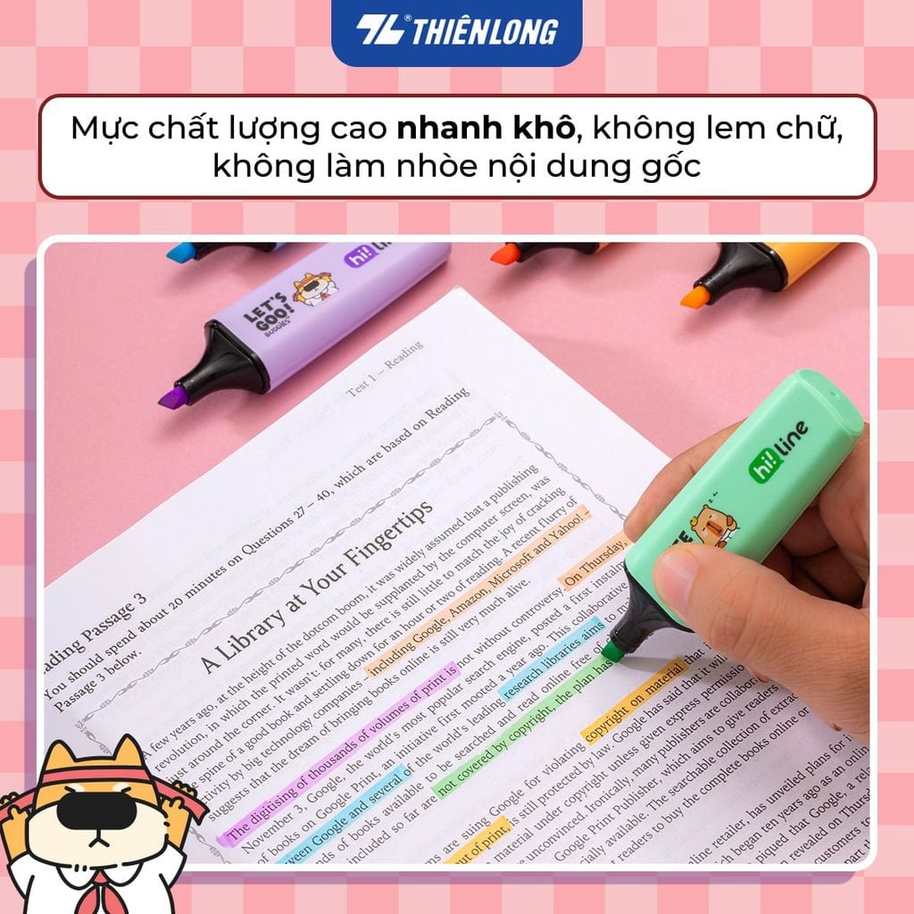 Bút dạ quang màu Pastel Hi! Line Thiên Long HL-023 - Đầu bút siêu mềm, lướt giấy nhẹ êm