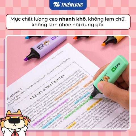 Bút dạ quang màu Pastel Hi! Line Thiên Long HL-023 - Đầu bút siêu mềm, lướt giấy nhẹ êm