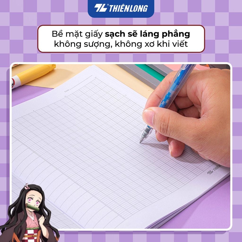 Tập vở Thiên Long 96/200 trang 4 ô ly ngang 2mm 70gsm - dành cho học sinh, sinh viên - Phiên bản Demon Slayer
