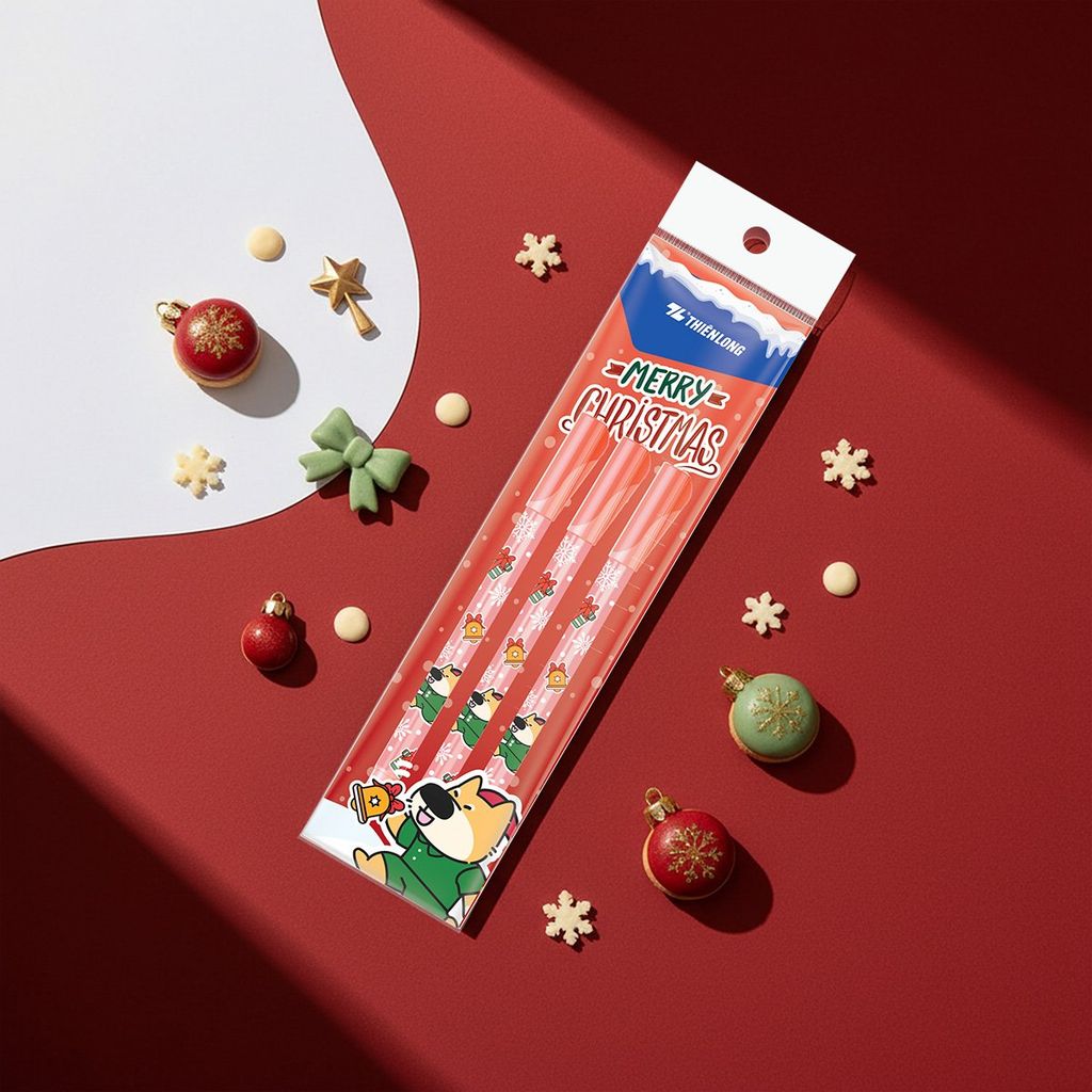 Bút gel xóa được Mazzic Thiên Long Merry Christmas GELE-006/XMAS - Vỉ 3 - Mực Xanh