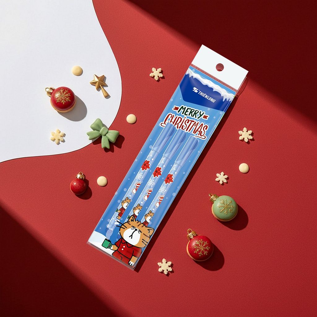 Bút gel xóa được Mazzic Thiên Long Merry Christmas GELE-006/XMAS - Vỉ 3 - Mực Xanh