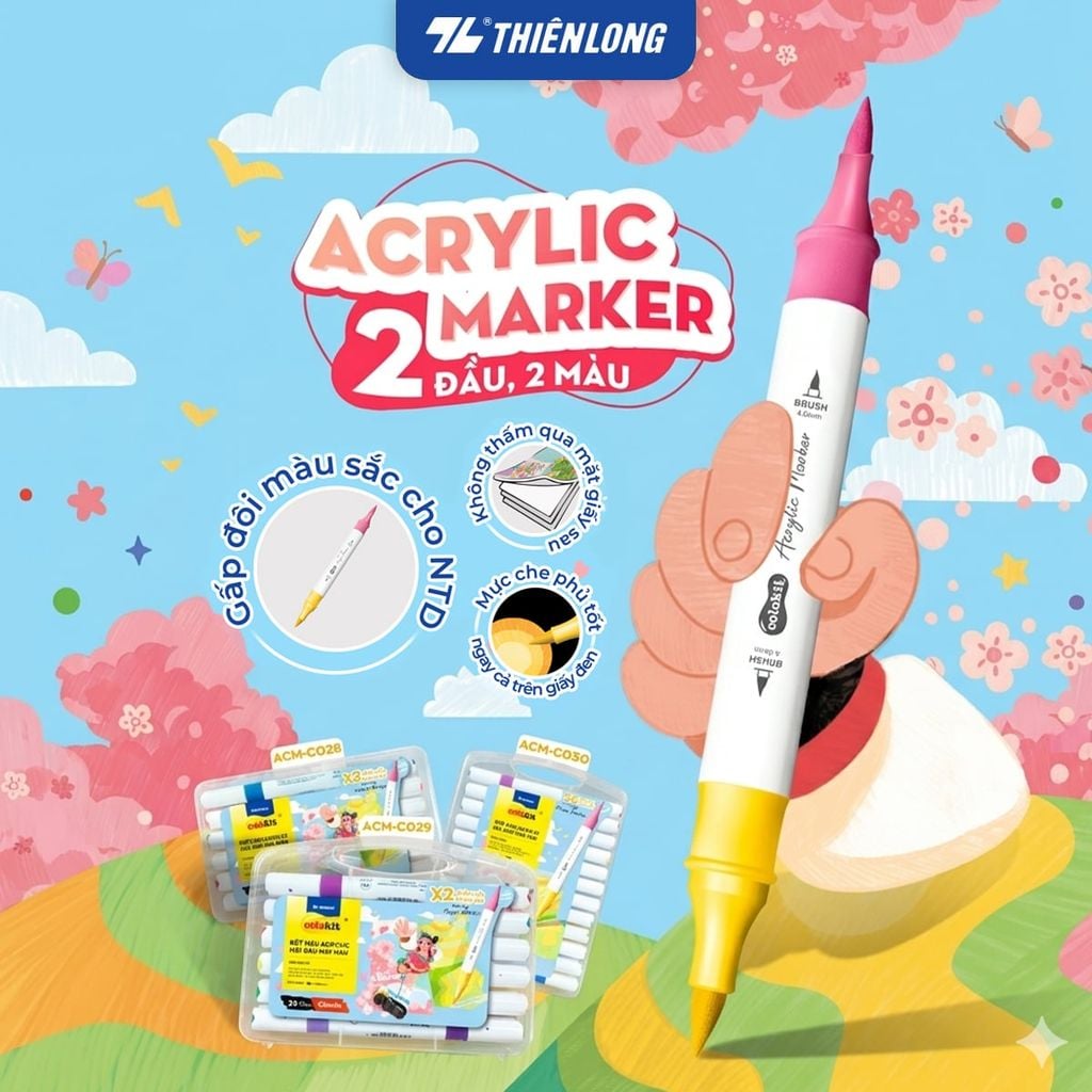 Bộ Bút Hai Đầu 12/24/48 Màu Acrylic Markers Thiên Long Colokit  - Cây 2 màu