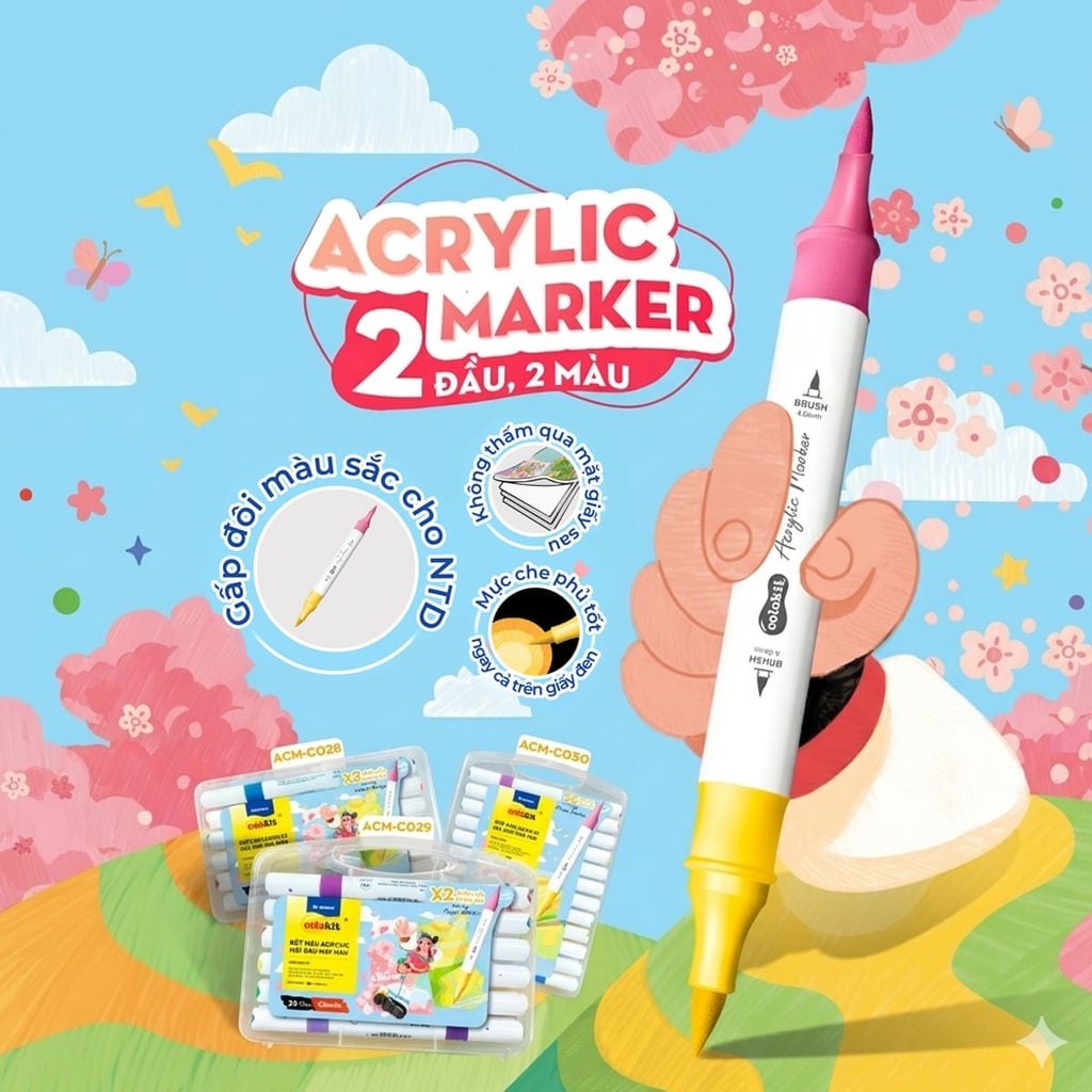 Bộ Bút Hai Đầu 12/24/48 Màu Acrylic Markers Thiên Long Colokit  - Cây 2 màu