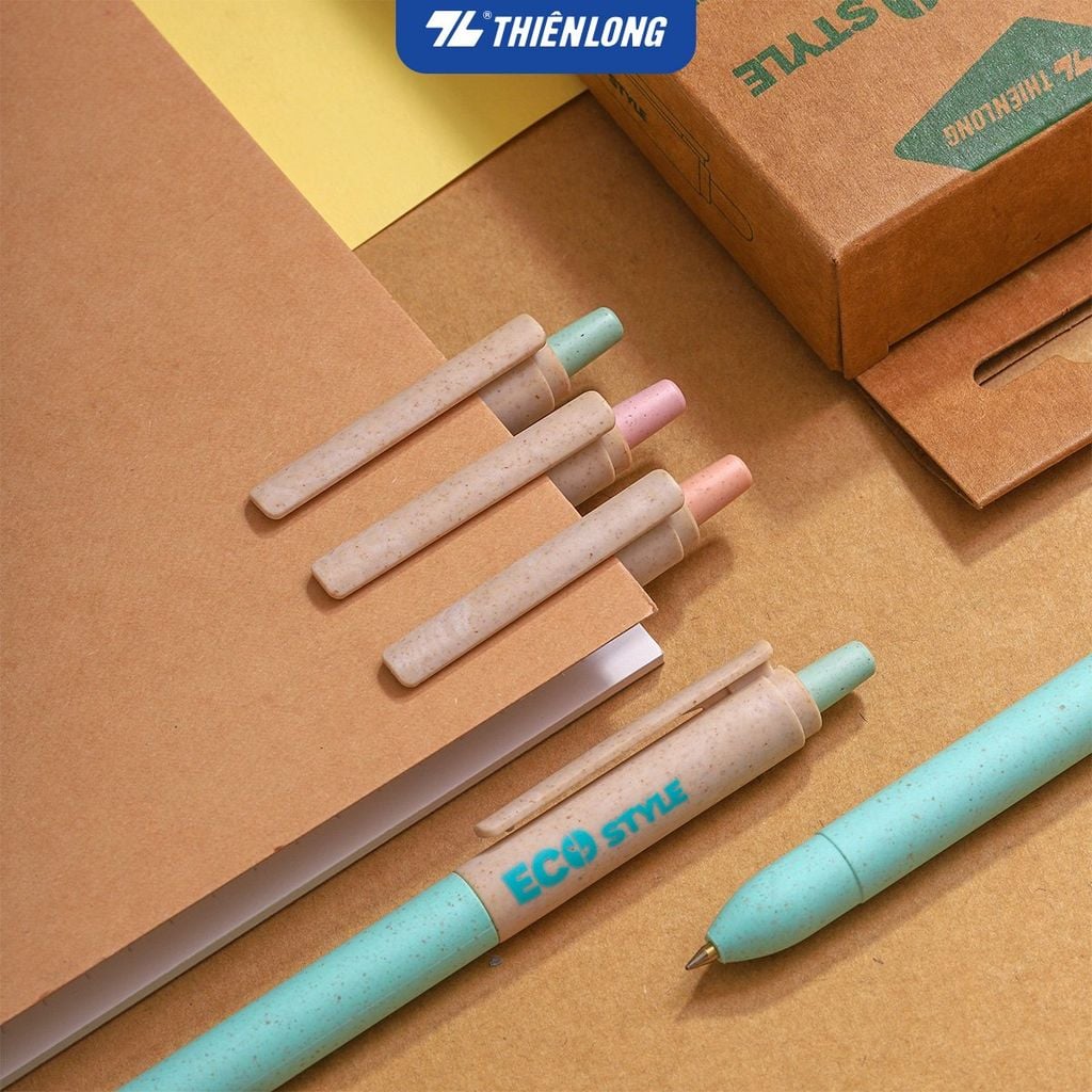 Bút bi Thiên Long ECO Style TL-063/ECO - Mực Xanh - Chất liệu từ vỏ cám trấu